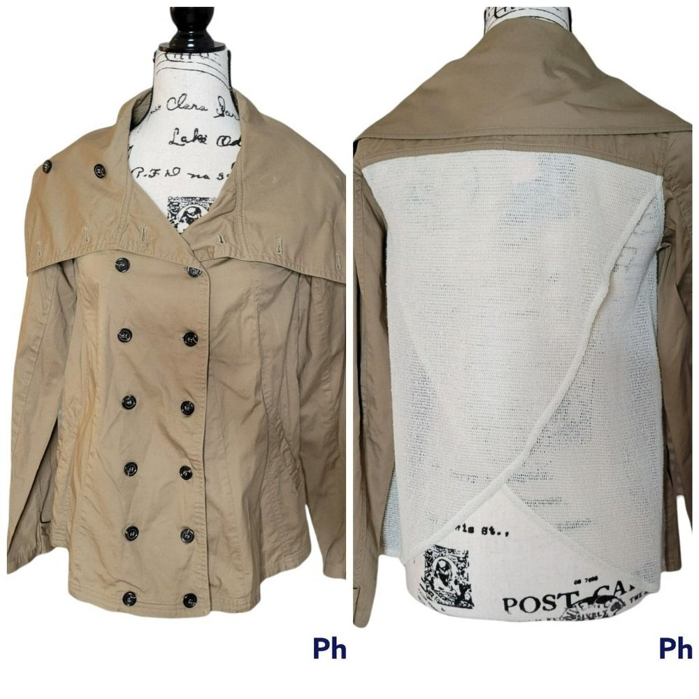 Nic. K Mesh Fly Away Back Double Breasted Tan Short Trench Jacket/ Coat Size XS
